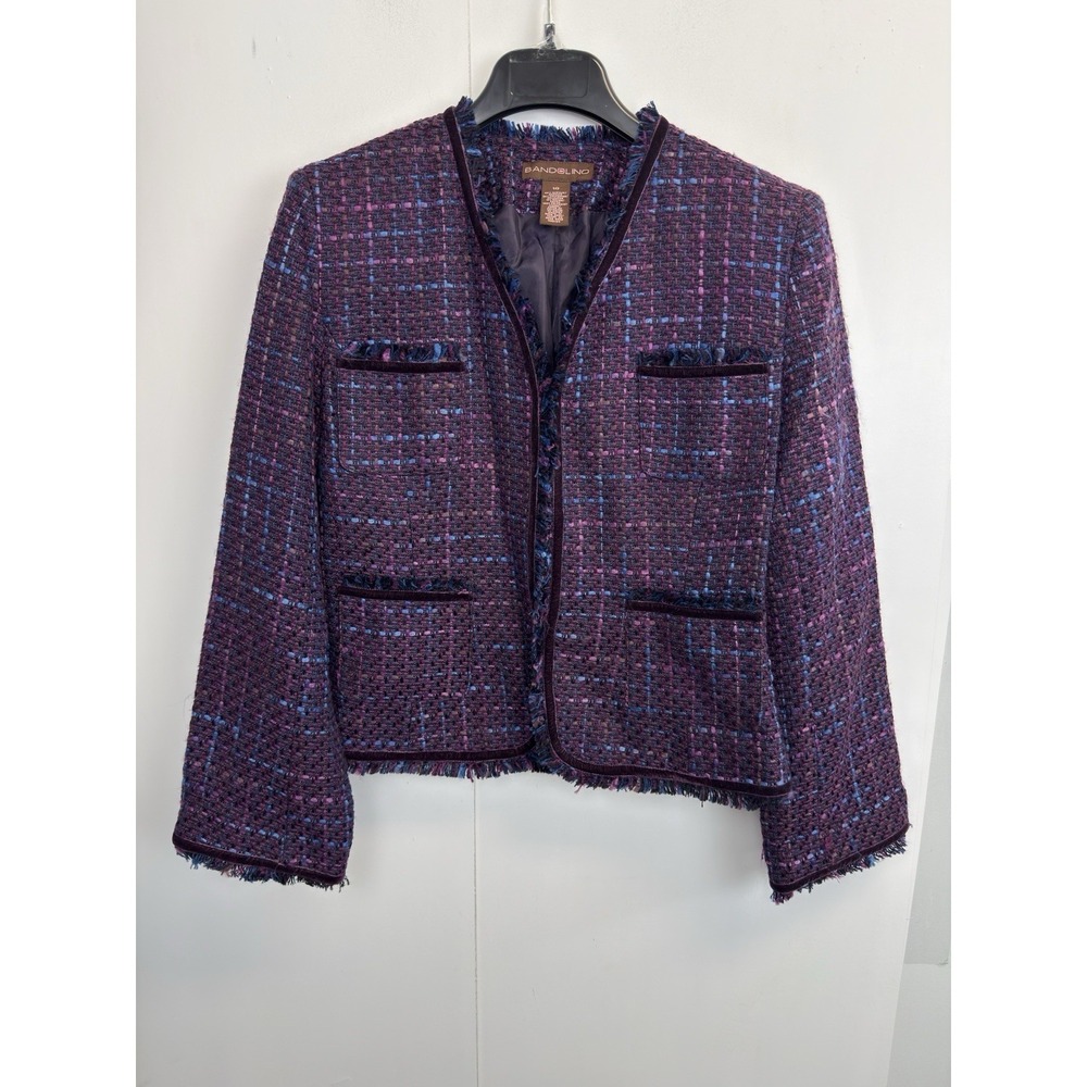 Bandolino Women's‎ Size 10 Purple Long Sleeve Pockets Fringed Blazer Jacket